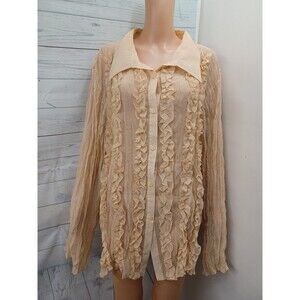 Vtg Y2K KAELYN MAX II Crinkle Tops Blouse Long Sleeve Ruffle 3X Beige